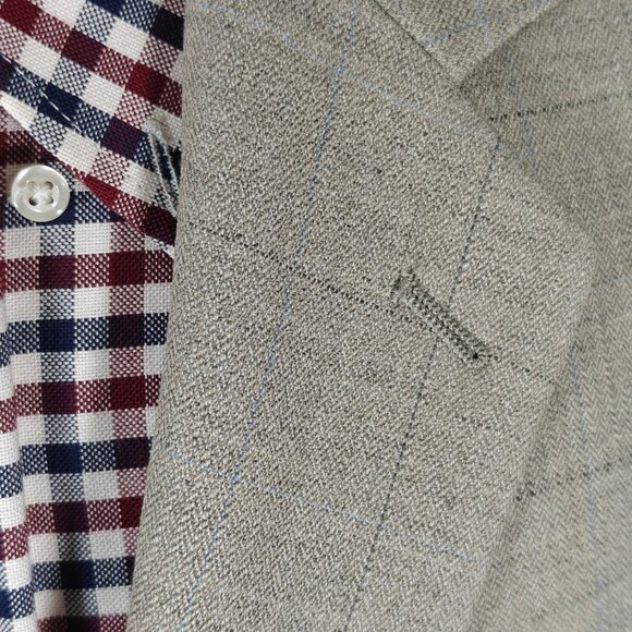 Calvin‎ Klein Men's Sport Coat Blazer Two Button Taupe Grayish Plaid Wool Sz 46L - Picture 9 of 16
